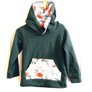 NWOT 4-5T Hoodie Dark Green Floral Insert Hood and Pockets Soft No Brand